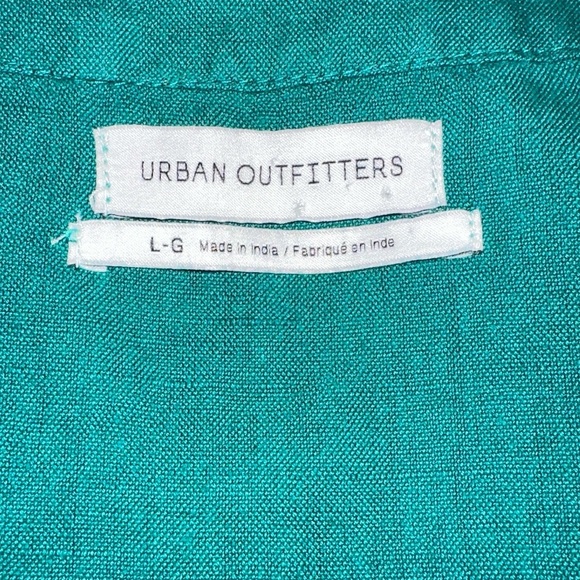 Urban Outfitters Teal/Green Cotton & Linen Blend Cropped Wrap Blouse size L - Picture 4 of 6